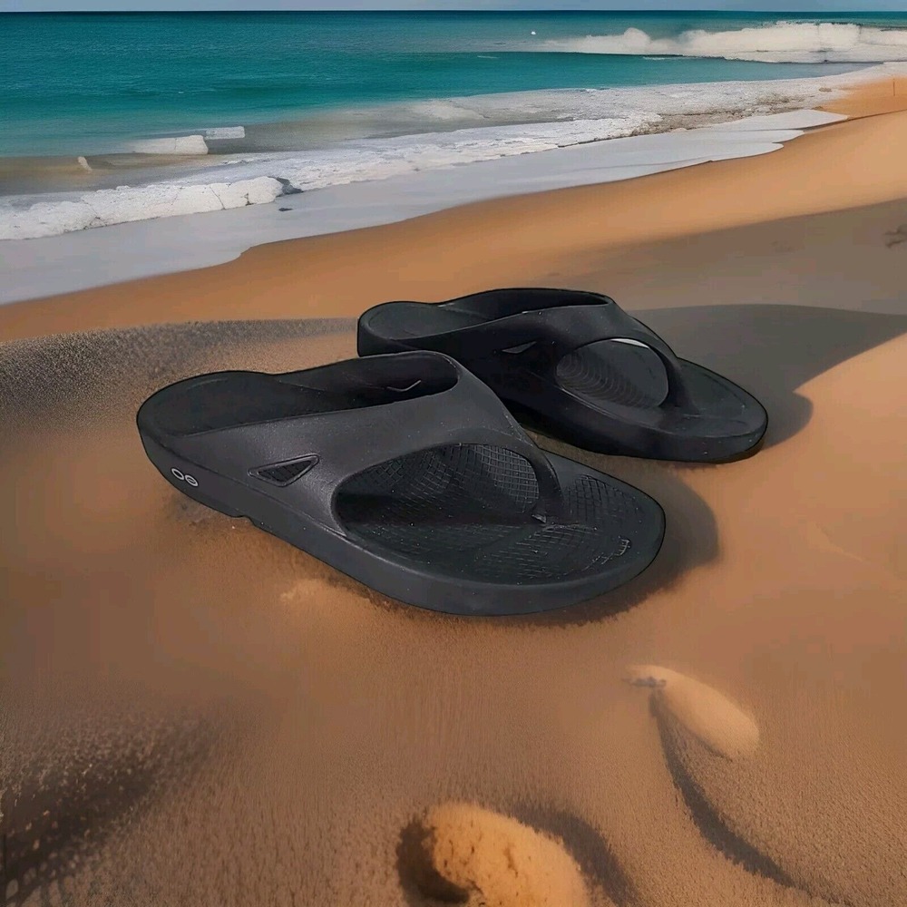 Oofos Sandals M 8/  W‎ 10 Original Sport Slip On Flip Flop Black Comfort Casual
